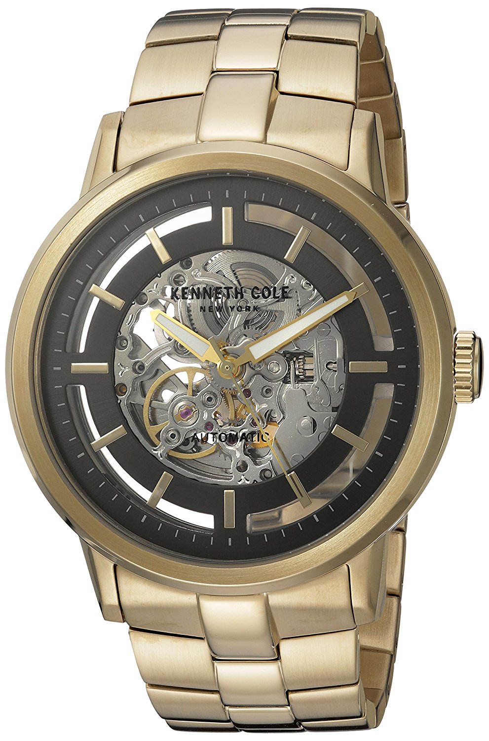 Kenneth Cole Automatic 21 Jewels Skeleton Black Dial Gold Mens Watch ...