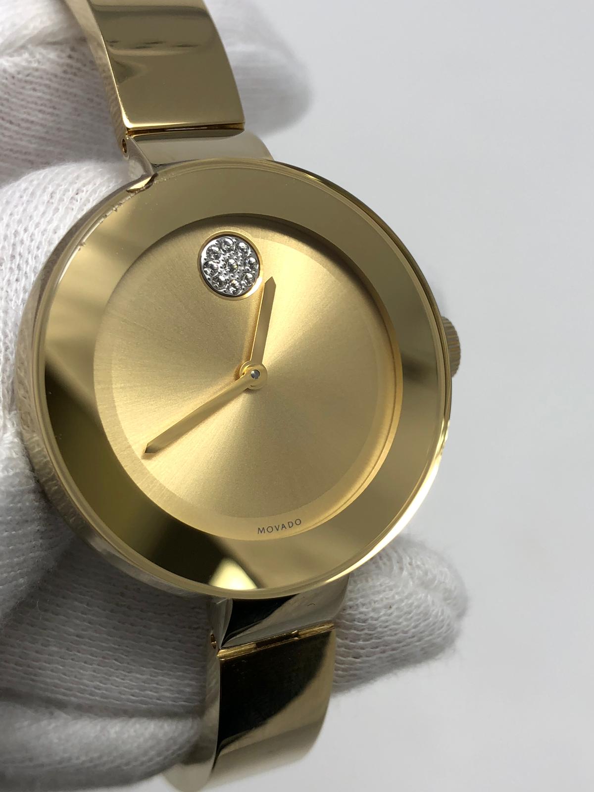 Movado Bold Swiss Crystals Gold Dial Gold Tone Women's Watch 3600201 ...