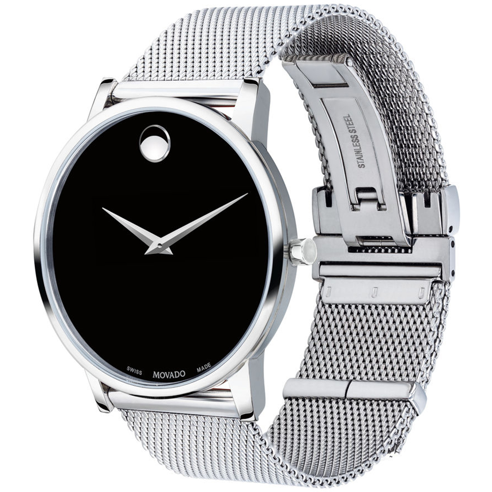 Movado Museum Classic Black Dial Mesh Stainless Steel Men's Watch ...