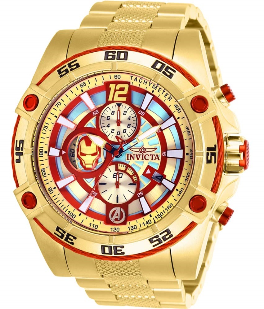 Invicta Marvel Iron Man Avengers Chronograph Red Dial Gold