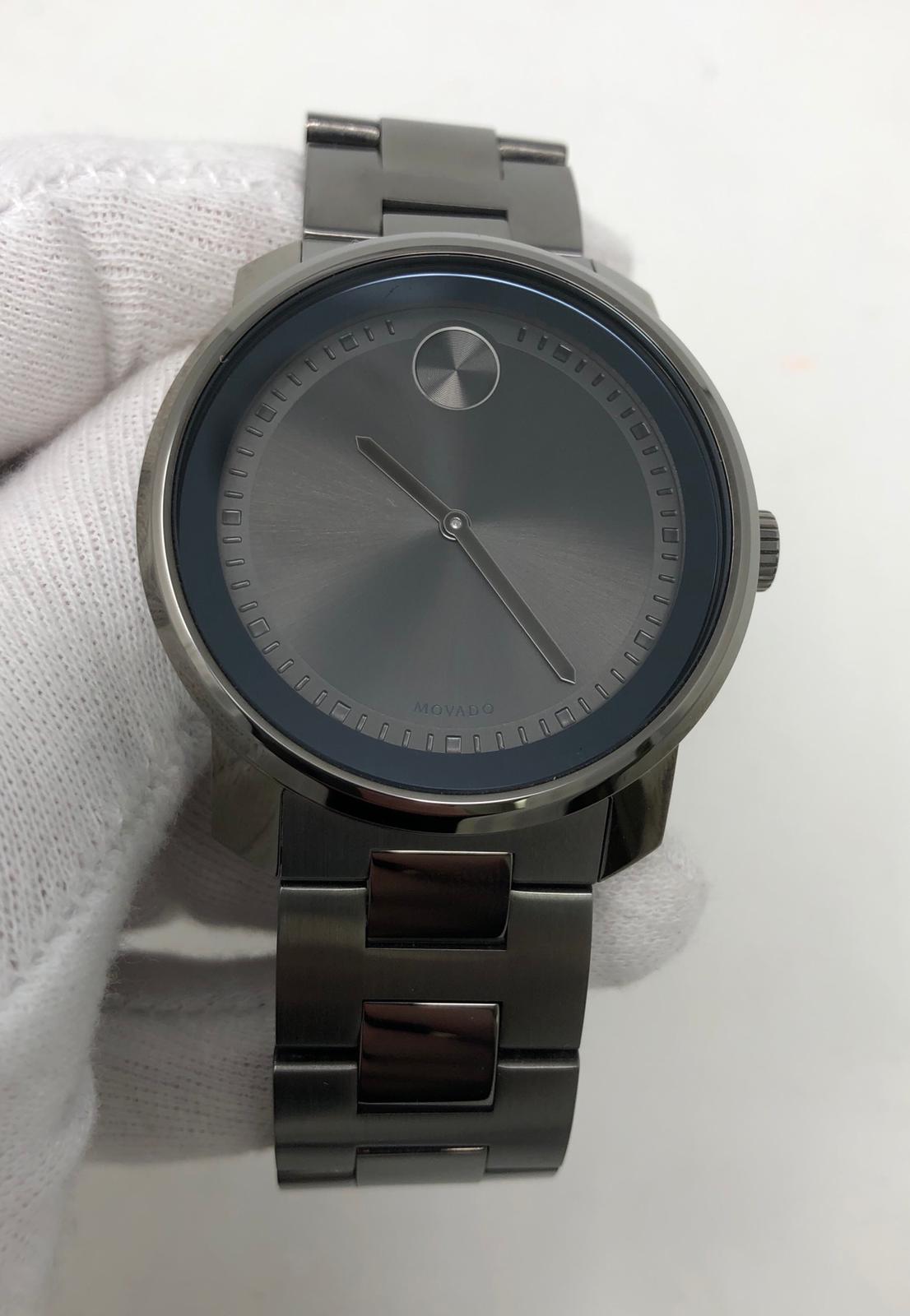 Movado Bold Swiss Gray Dial Grey Tone Stainless Steel Men  