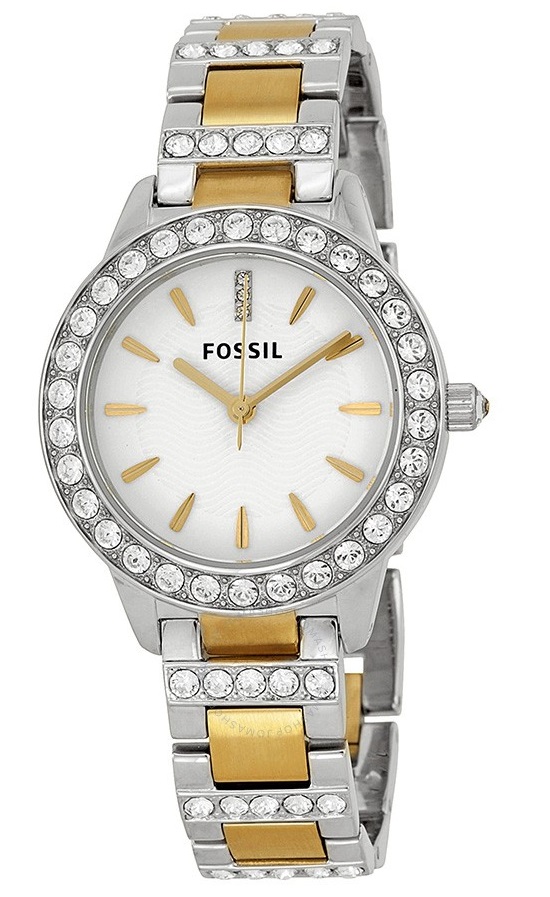 Fossil Jesse Crystals Glitz 34mm White Dial Two Tone Women's Watch ...