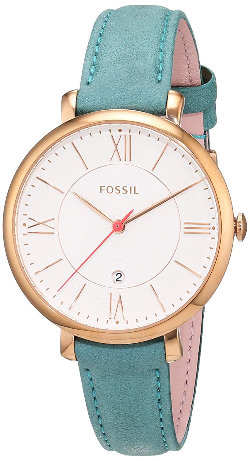 Fossil Jacqueline Roman Numerals White Dial Green Leather Womens Watch ...