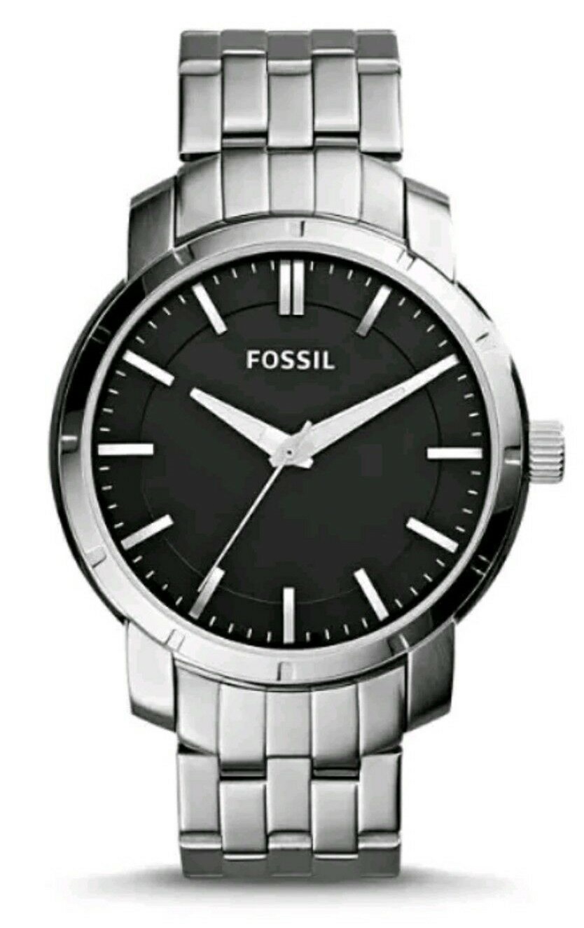 Fossil Lance 46mm Black Dial Silver Tone Stainless Steel Men's Watch ...