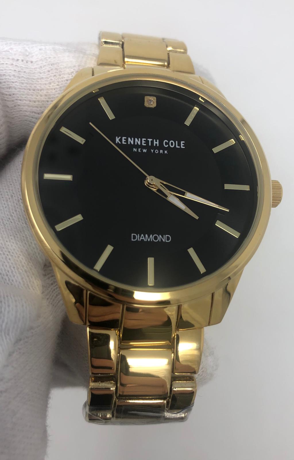Kenneth Cole Diamond 43mm Black Dial Gold Stainless Steel Men's Watch ...