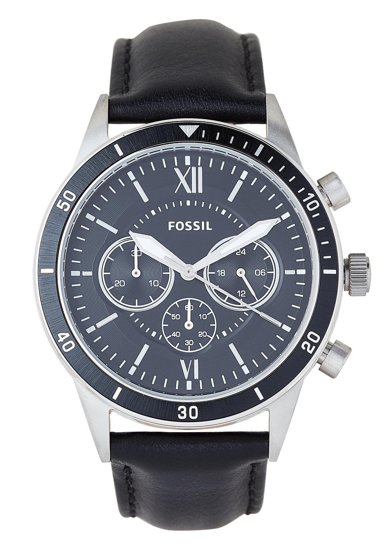 Fossil Flynn Sport Chronograph 43mm Black Dial Black Leather Men's ...