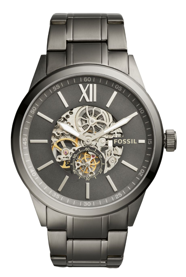 Fossil Flynn Automatic 20 Jewels Skeleton Dial Grey Steel Men's Watch ...