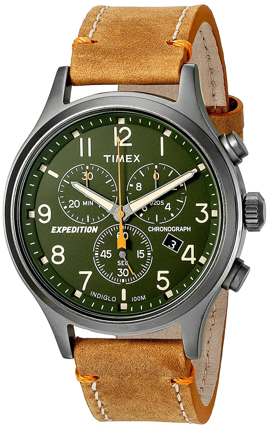 Timex Expedition Chronograph Green Dial Brown Leather Men's Watch ...