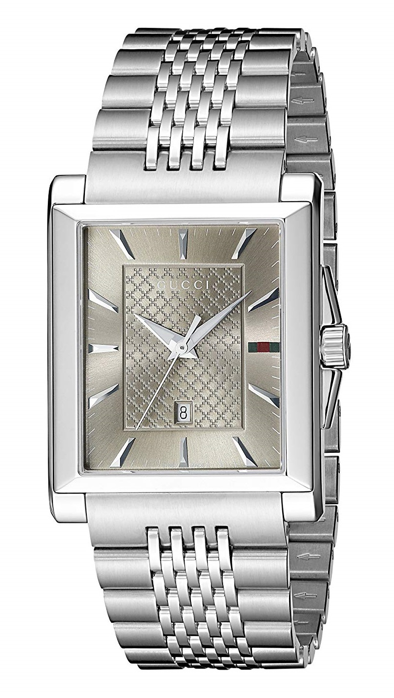 Gucci G-Timeless Swiss Date Square Brown Dial Silver Men's Watch ...