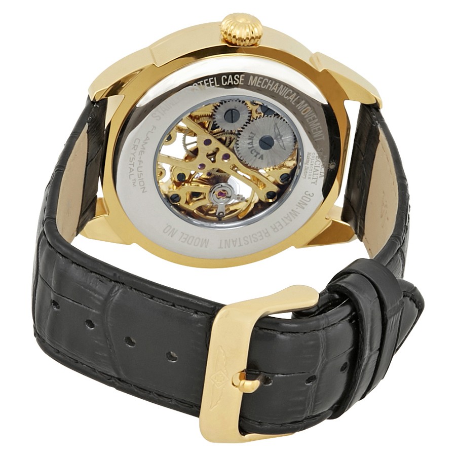 Invicta Specialty 42mm Gold Skeleton Dial Black Leather Men's Watch