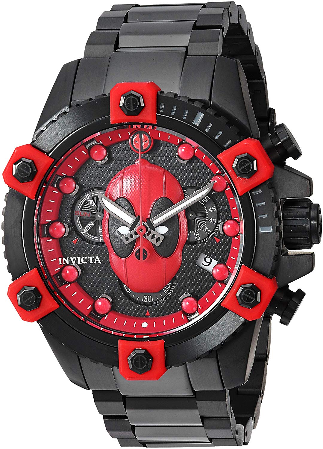 Invicta Marvel Deadpool Swords Chronograph Red Dial Black Men's Watch ...