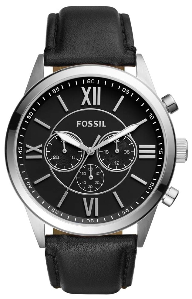 Fossil Flynn Chronograph Roman Numerals 48mm Black Leather Men's Watch ...