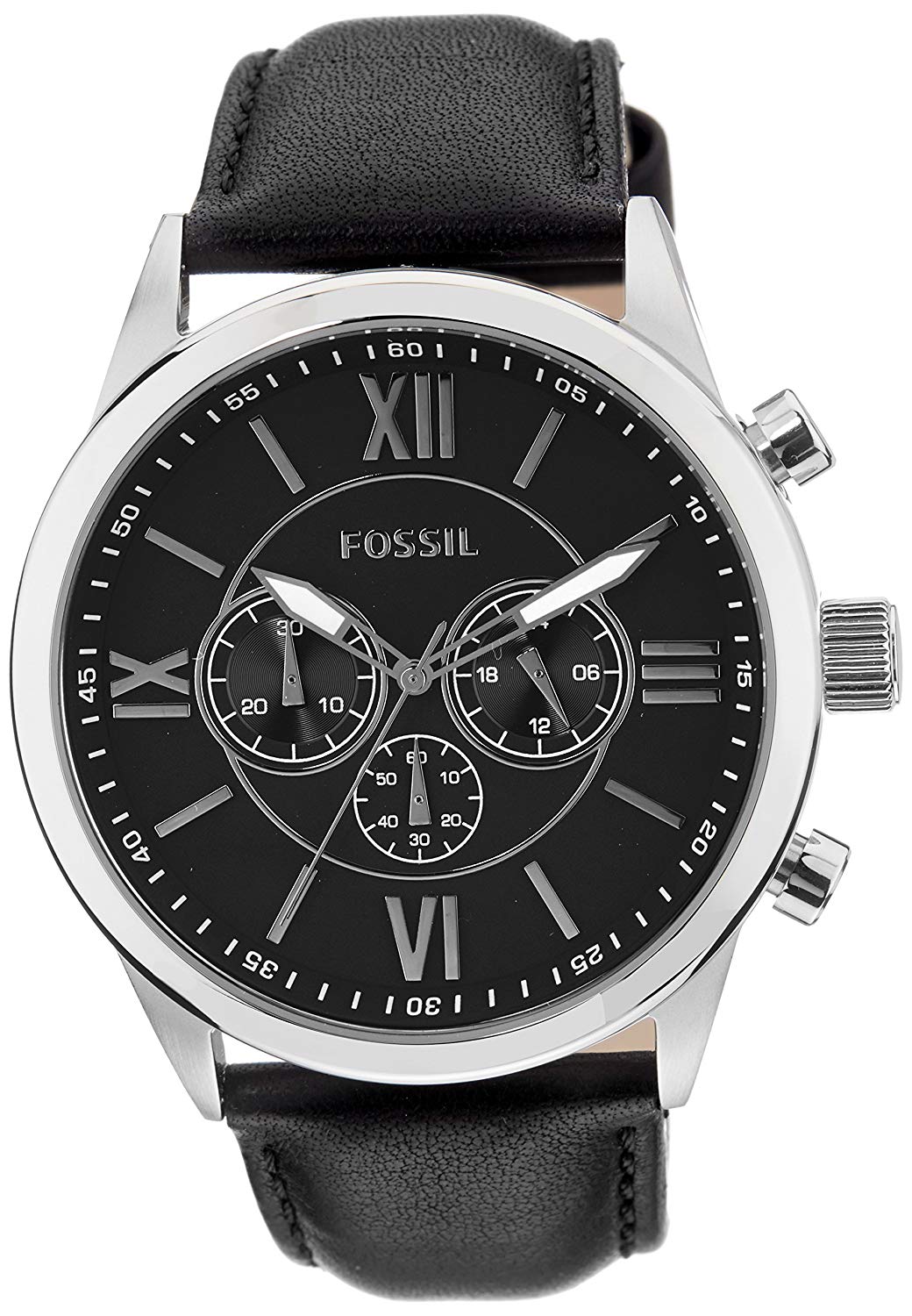 Fossil Flynn Chronograph Roman Numerals 48mm Black Leather Men's Watch ...