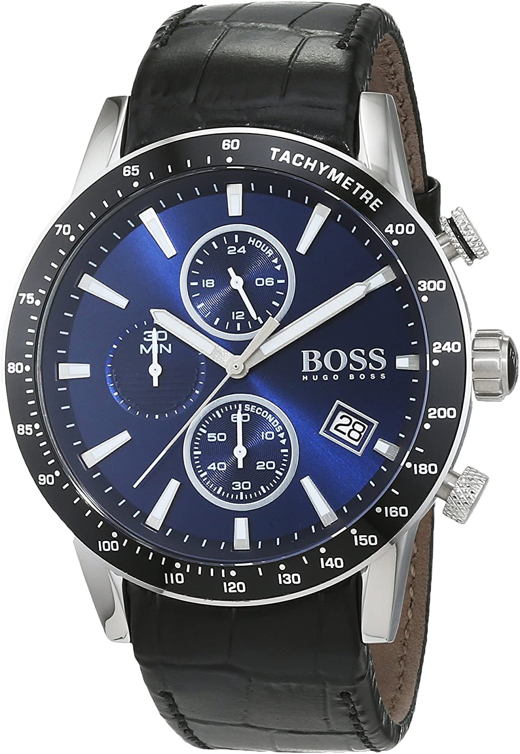 Hugo Boss Rafale Chronograph 44mm Blue Dial Black Leather Men's Watch ...