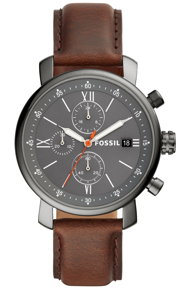 Fossil Rhett Chronograph Date 42mm Grey Dial Brown Leather Men's Watch ...