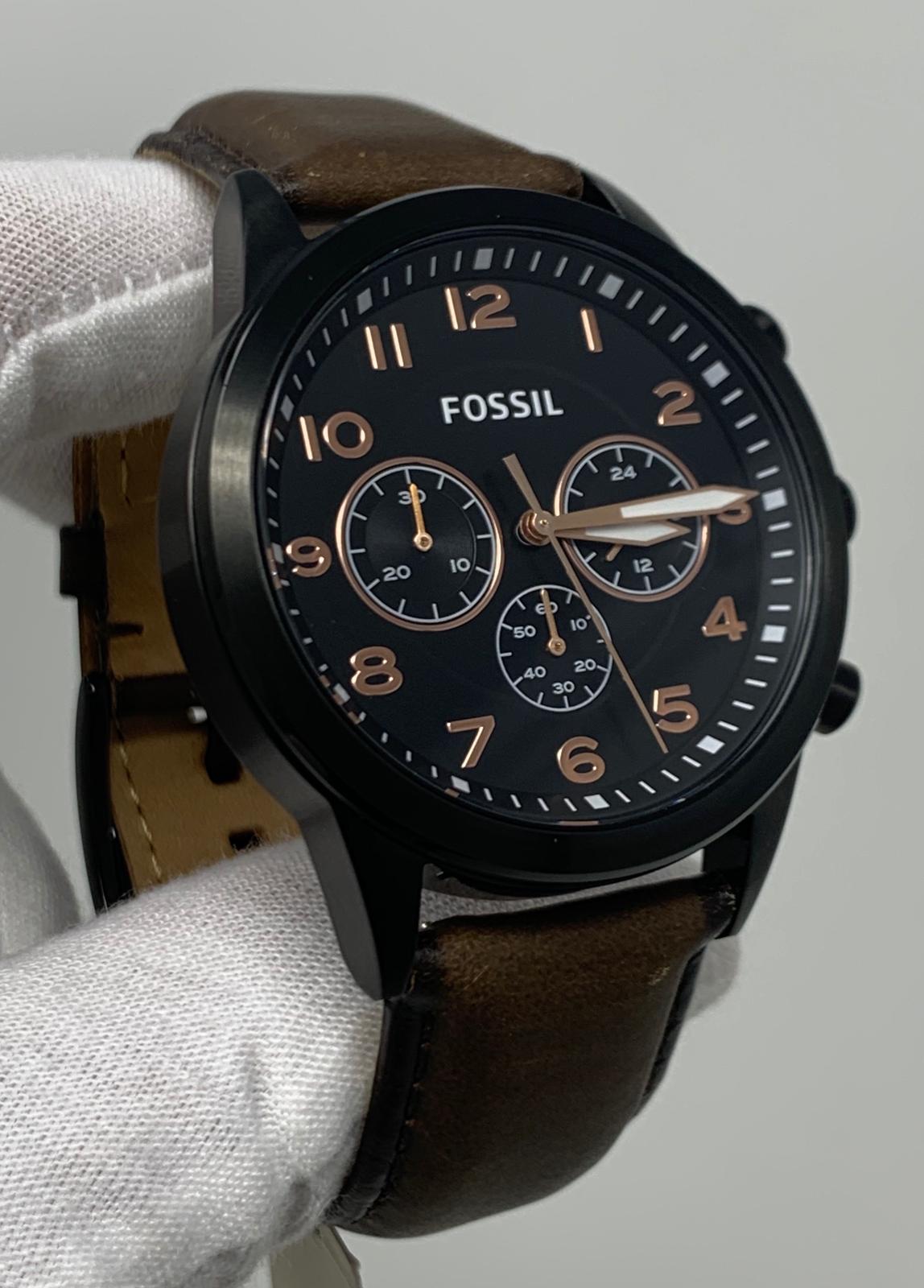 Fossil Flynn Pilot Chronograph Black Dial Brown Leather Men's Watch ...