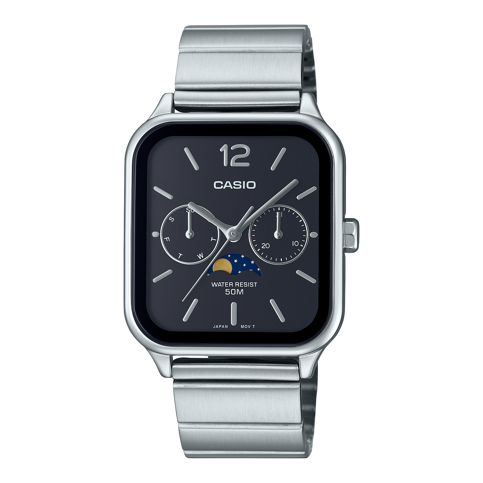 時計 CASIO STANDARD MTP-M305L-1A Casio Standard Moon Phase Black Dial Silver Tone Unisex