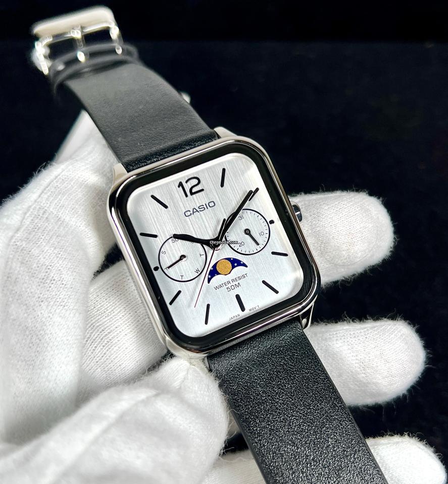 Casio Standard Moon Phase White Dial Black Leather Unisex