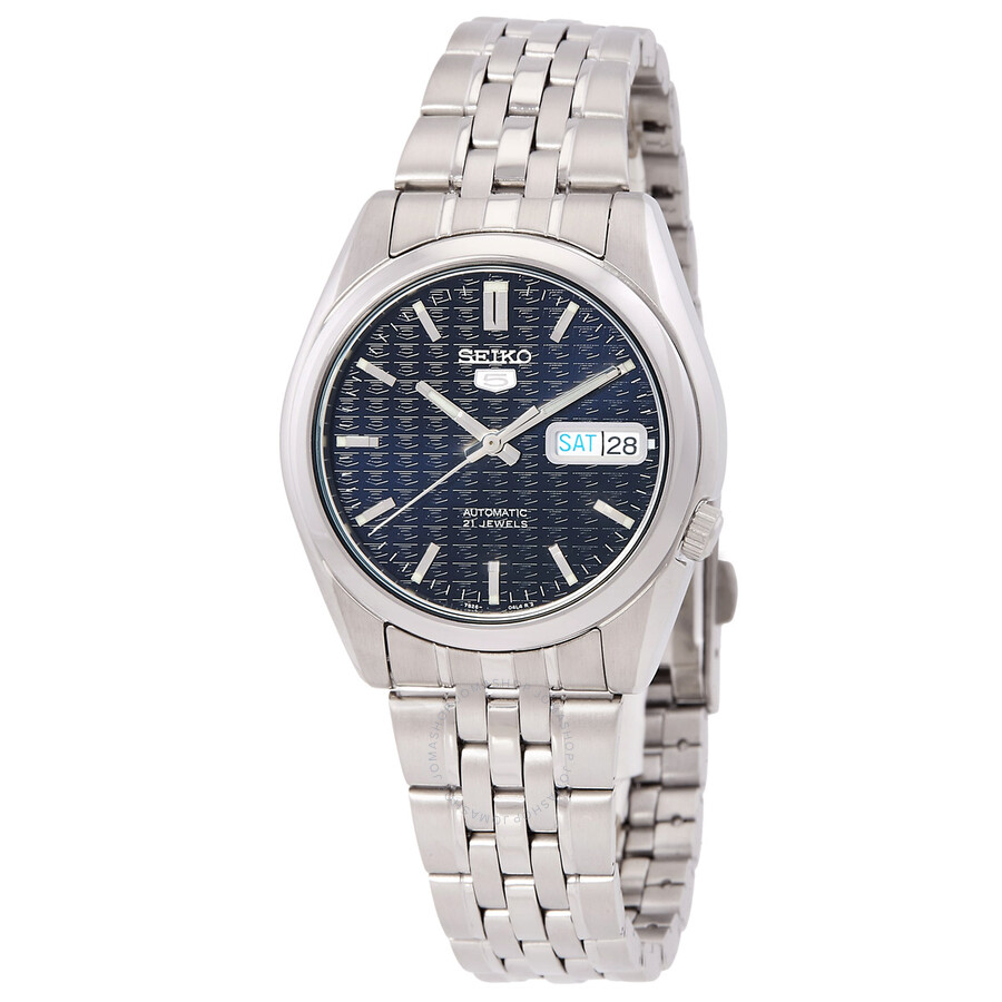 Seiko 5 Automatic Midnight Blue Logo Dial Silver Tone Men's Watch